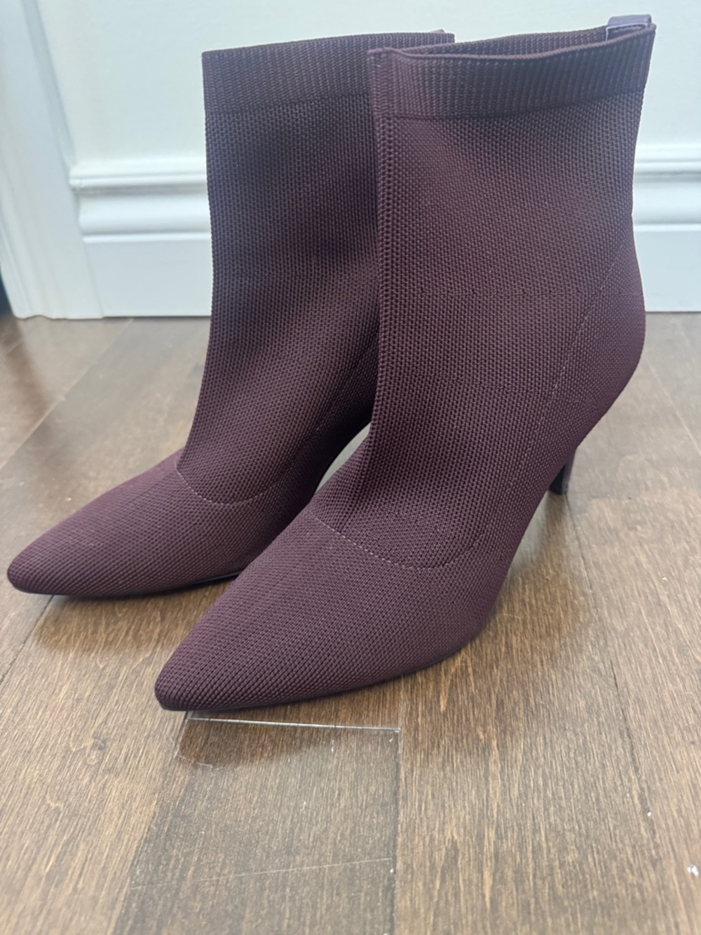 Calvin Klein Pointed Knit Ankle Booties - Burgundy